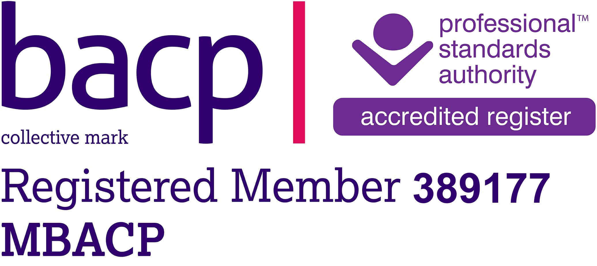 BACP Registered Member 389177, an accredited register accredited by the Professional Standards Authority